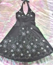🖤Bay Size 6-8 Sequin Embroidered Floral Black Party Evening Tulle Dress Halter