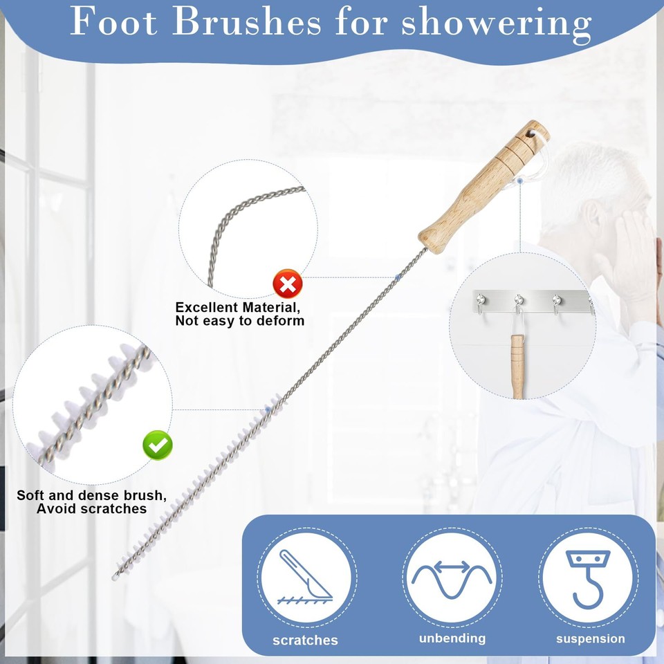 FAMOPLY Long Handle Toe Brush, Wooden Foot Brush for Shower,Between Toe
