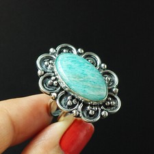 Natural Aquamarine Oval Gemstone 925 Sterling Silver Ring Size-7.5 US