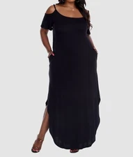 White Mark Women's Black Cold-Shoulder Scoop Neck Lexi Dress Plus Size 1XL