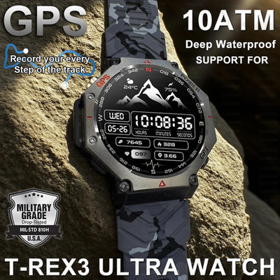 #ad #ad T Rex 3 GPS Compass Alt Barometric Waterproof AMOLED Bluetooth Call Smart Watch $120.89
