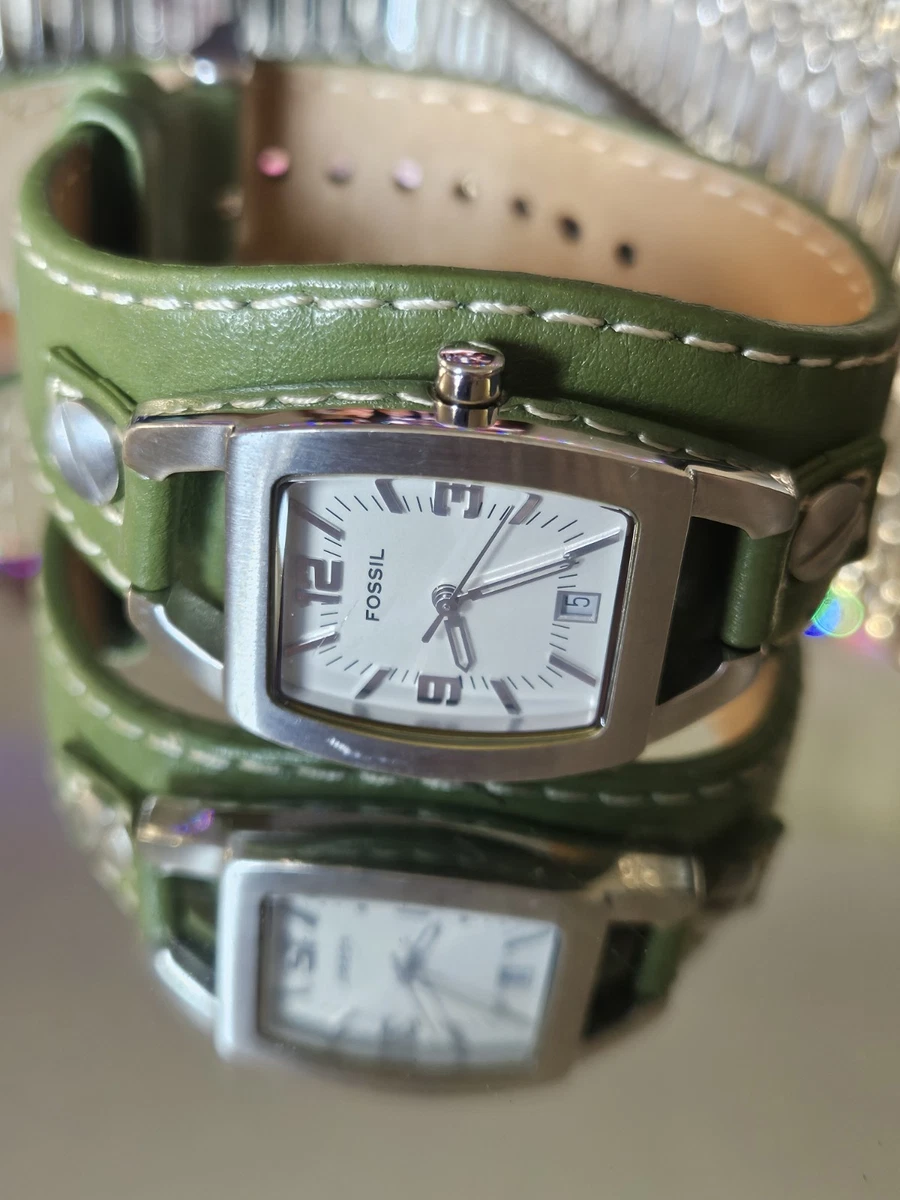 FOSSIL Vivid Grass Green Face Band Ladies Watch Silvertone Unworn Fresh Battery Fossil Green Wristwatches for sale | eBay main image 4