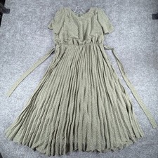 Baltic Born Prim Pleated Dress Womens 1XL Green Floral Chiffon Lined Boho Chic