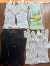 Vintage Gloves Lot 4 Leather Crochet NOS Fownes Dress Mix Retro Variety