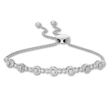 White Gold Real Natural Fiery Diamond Cluster Bolo Bracelet Adjustable 7.50G