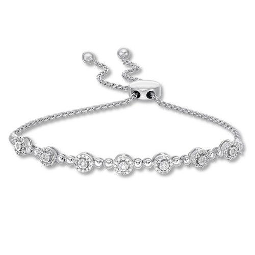 White Gold Real Natural Fiery Diamond Cluster Bolo Bracelet Adjustable 7.50G
