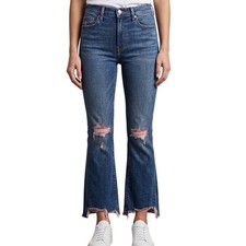 Mother The Insider Crop Step Chew Jeans Women 26 Blue Distressed Flare Denim