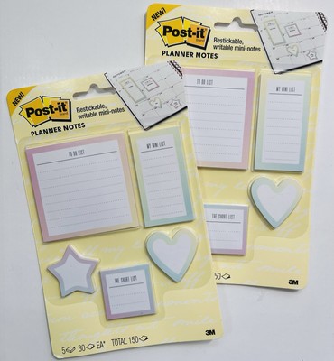 2 Post-It Planner Sticky Note Packs Star Heart To Do Mini List Journal Restick