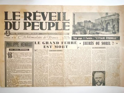 Journal Le Reveil Du Peuple 5/7/1944 ''Jaures Ou Sorel - Le Grand Ferre''
