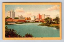 Flint MI-Michigan, Scenic View Flint River & Skyline, Souvenir Vintage Postcard