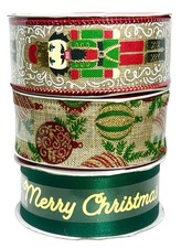 Celebrate It 3 Rolls Christmas Wired Ribbon Burlap Nutcracker  Gold Embossed