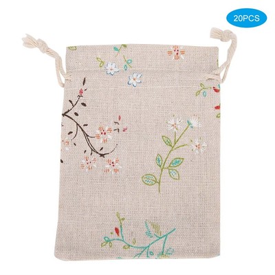 20pcs Linen Drawstring Pouch Flower Pattern Multi Purpose Bag Geschenk-Aufbe CHP