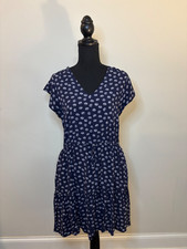 GAP Womens Large Dress Navy Blue Shell Print V-Neck Pockets L 729833 Rayon Visco