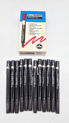 Berol Permanent Marker 8800 black chisel tip w/clip 12 pack 03633 NEW NOS