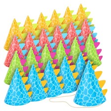 Dinosaur Party Hats for Kids Birthday, Cone Party Hats 4.75 x 7 in, 24 Pack