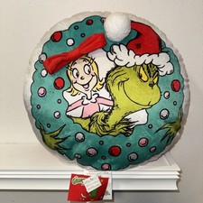 Dr Seuss Holiday Grinch  Cindy Lou Christmas Pom Pom Pillow new