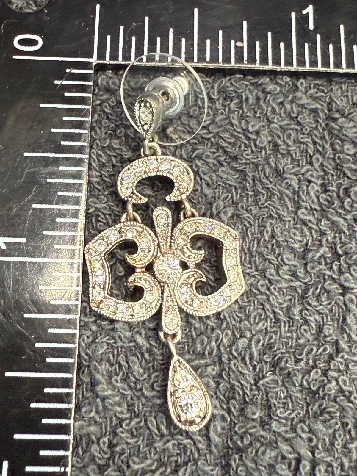 Camrose Kross Earrings Signed JBK  Rhinestone Pierced Jacqueline Kennedy Dangle