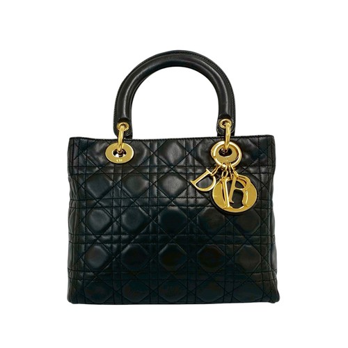 Dior Medium Lambskin Cannage Lady Pre-Loved Satchel Black