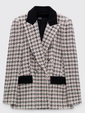 ZARA NEW WOMAN TEXTURED DOUBLE BREASTED HUNDSTOOTH BLAZER PINK 2081/238 S