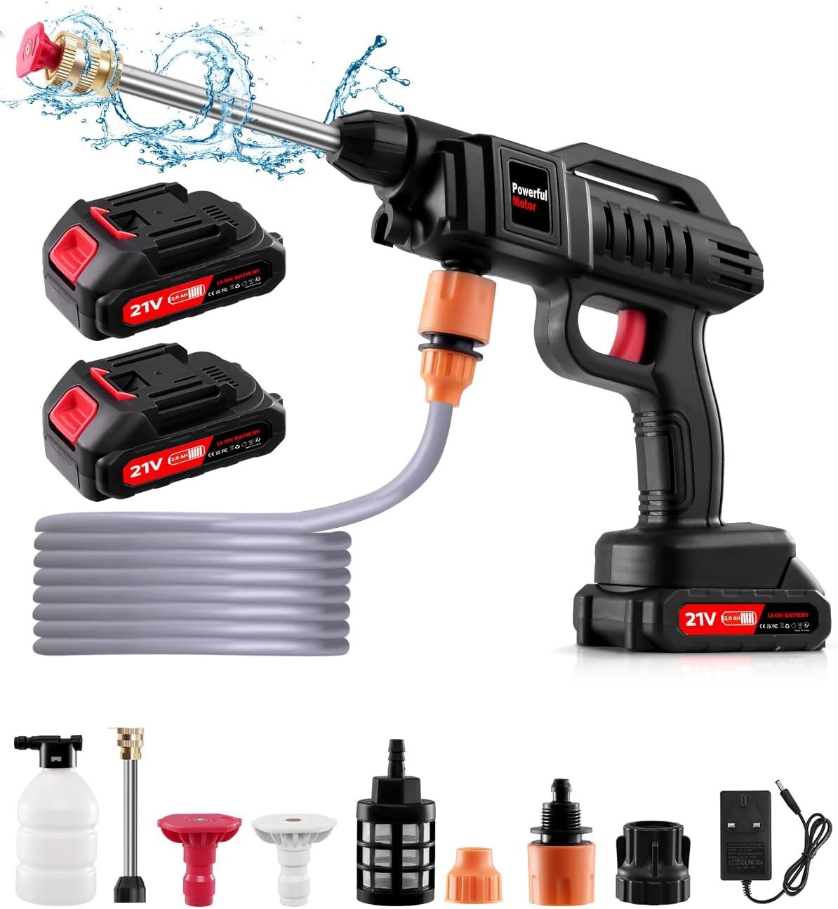 1500W Cordless Pressure Washer, 21V Portable Pressure Washer  with 2 x 2.0Ah