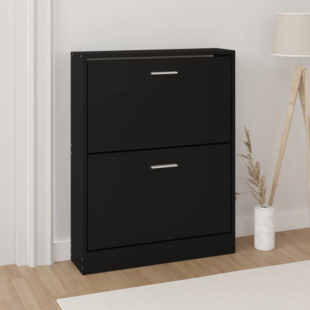 Scarpiera 2 Ante Nera 59 cm | Mobiletto Ingresso Salvaspazio
