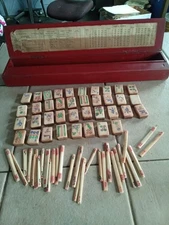 VINTAGE 1920 -1950 M.S. COWEN MAH-JONG GAME 38 TILES 30 STICKS RACK