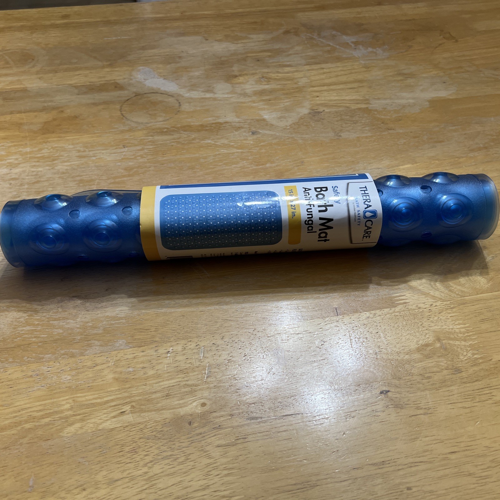 TheraCare Safety Bath Tub Mat 15x27 Anti-Fungal Non-Slip Blue with Suction Grip