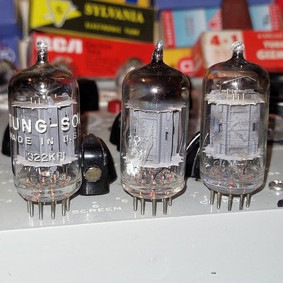 Three(3x)TV7D/U ReTest 1962 Close Bal.  TUNG-SOL 12AX7 Huge 'D' Getter tubes