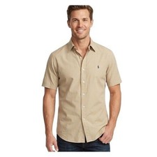 Ralph Lauren Blake Shirt Mens XL Beige Short Sleeve Button Down Pony Logo Casual