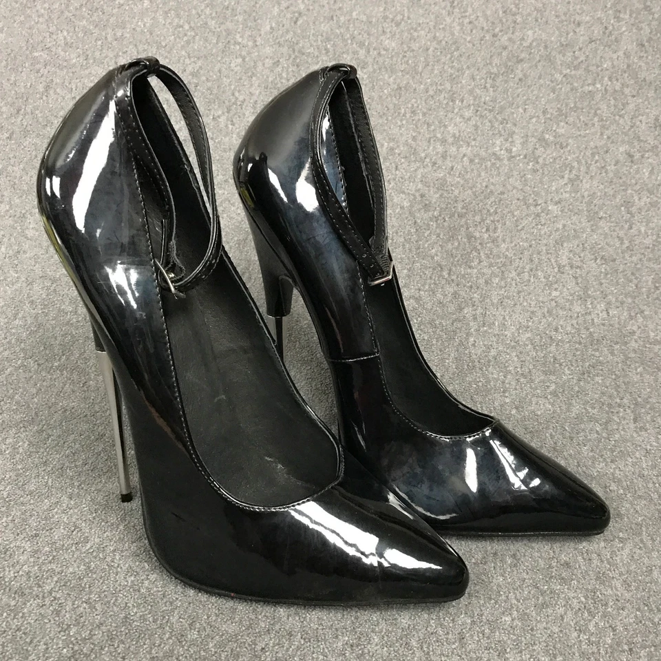 Bombas Devious by Pleaser Dagger-12 tamanho 13 preto patente 6,25" alça de tornozelo salto - Imagem 4 de 4