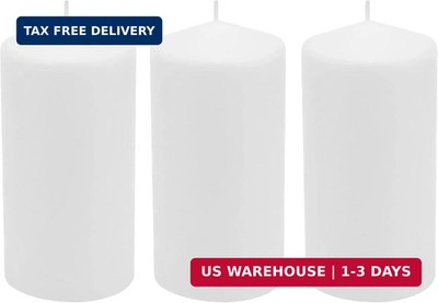 Stonebriar 3 Pack Tall 3 x 6 Inch 65 Hour Long Burning Unscented White Wax Pilla