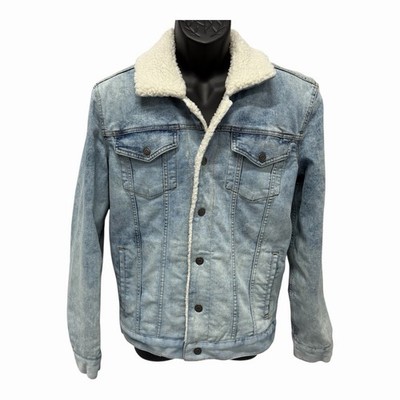 George Light Wash Denim Jean Jacket Men Small Trucker Sherpa Lined Biker Outdoor