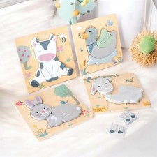 4er Set Holz Steckpuzzle Tiere | Montessori Baby Puzzle ab 2 Jahren | Unisex