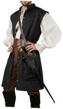 Unisex Pirate Vest Long Sleeveless Renaissance Large Midnight Rogue Black