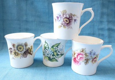Set of 4 Queens Rosina Fine Bone China Mugs England Centenary Dear Pear Floral