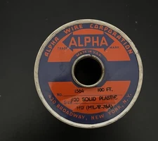 Vintage Alpha Wire Corp. Wire & Spool  #1564 #20 Solid Plastic MW MIL-W-76A USA