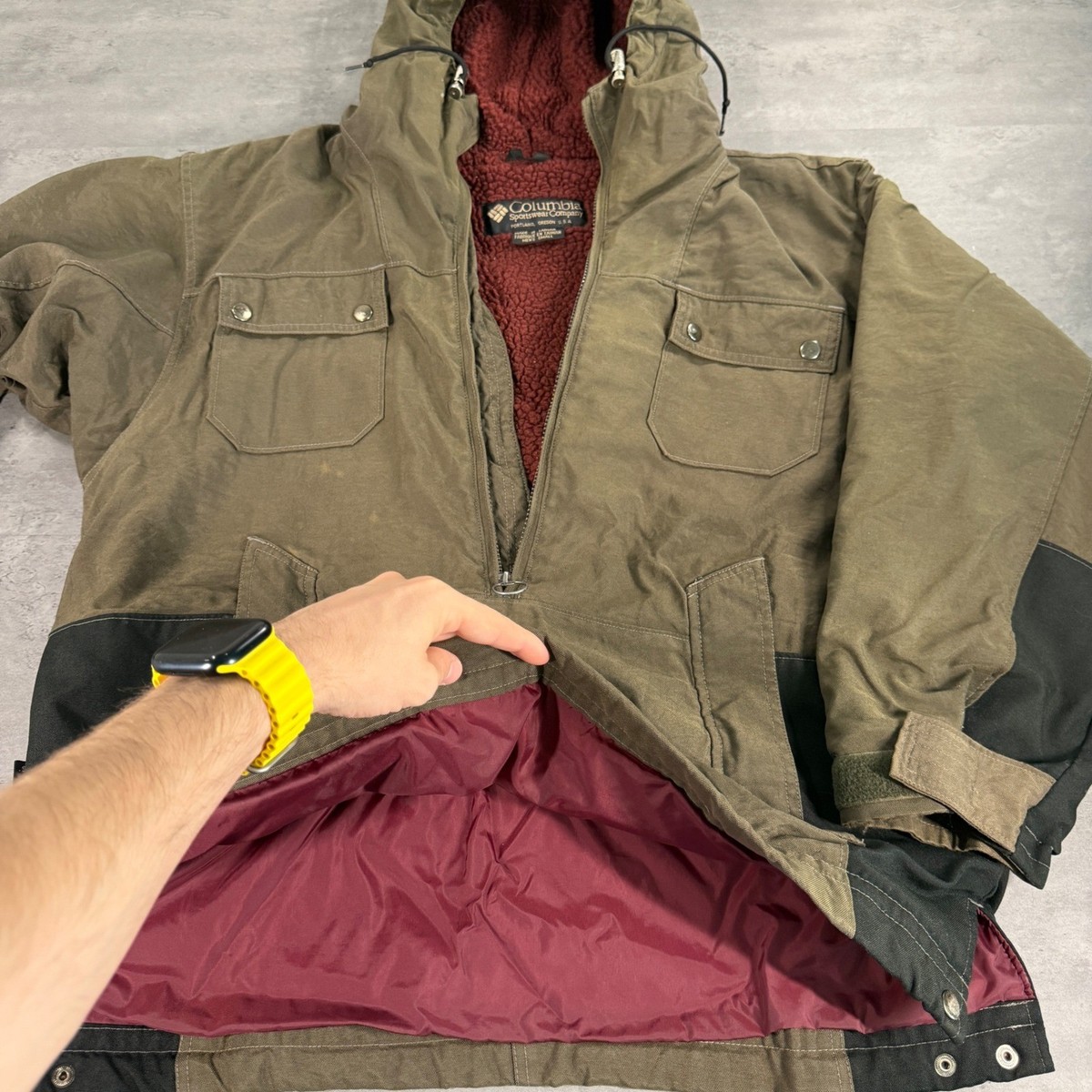 Vintage Columbia Anorak Jacket Mens Small Olive Green Sherpa Lined