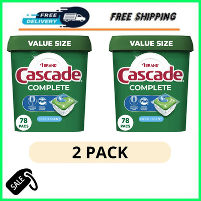 2 Pack Cascade Complete 78 Ct ActionPacs Fresh Scent Dishwasher Spot Free