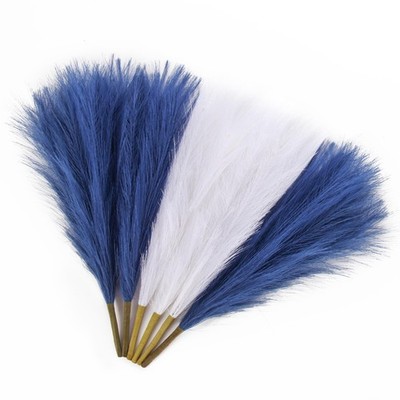 Blue Pampas Grass Decor 17.7 Inch 6 Pcs, Faux Pampas Grass White for Living R...