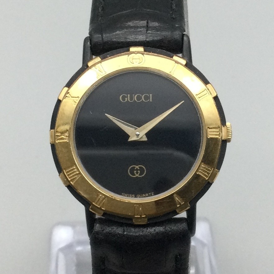 Vintage Gucci 3200L Women\'s Watch Gold Plated Roman Bezel Black Dial Swiss Made Vintage Gucci 3200L Womens Watch 25mm Black Dial Gold Tone  main image 2