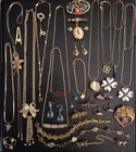 VTG Jewelry Lot Gold Estate Mix Costume Necklace Locket 80s Floral Earrings 34pc