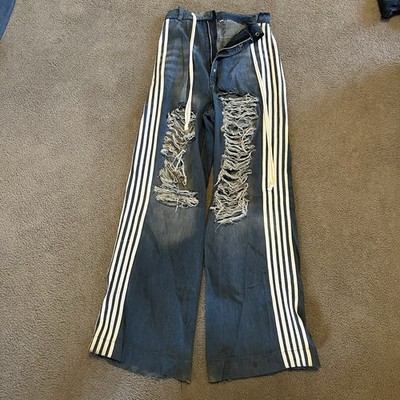 Yori Sportデニム30 Yori Sport Jeans Striped Denim Distressed 5-stripe Jeans Size 30