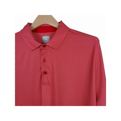 Callaway Men's Large Red White Gingham Check Golf Polo Shirt Opti-Dri Stretch L