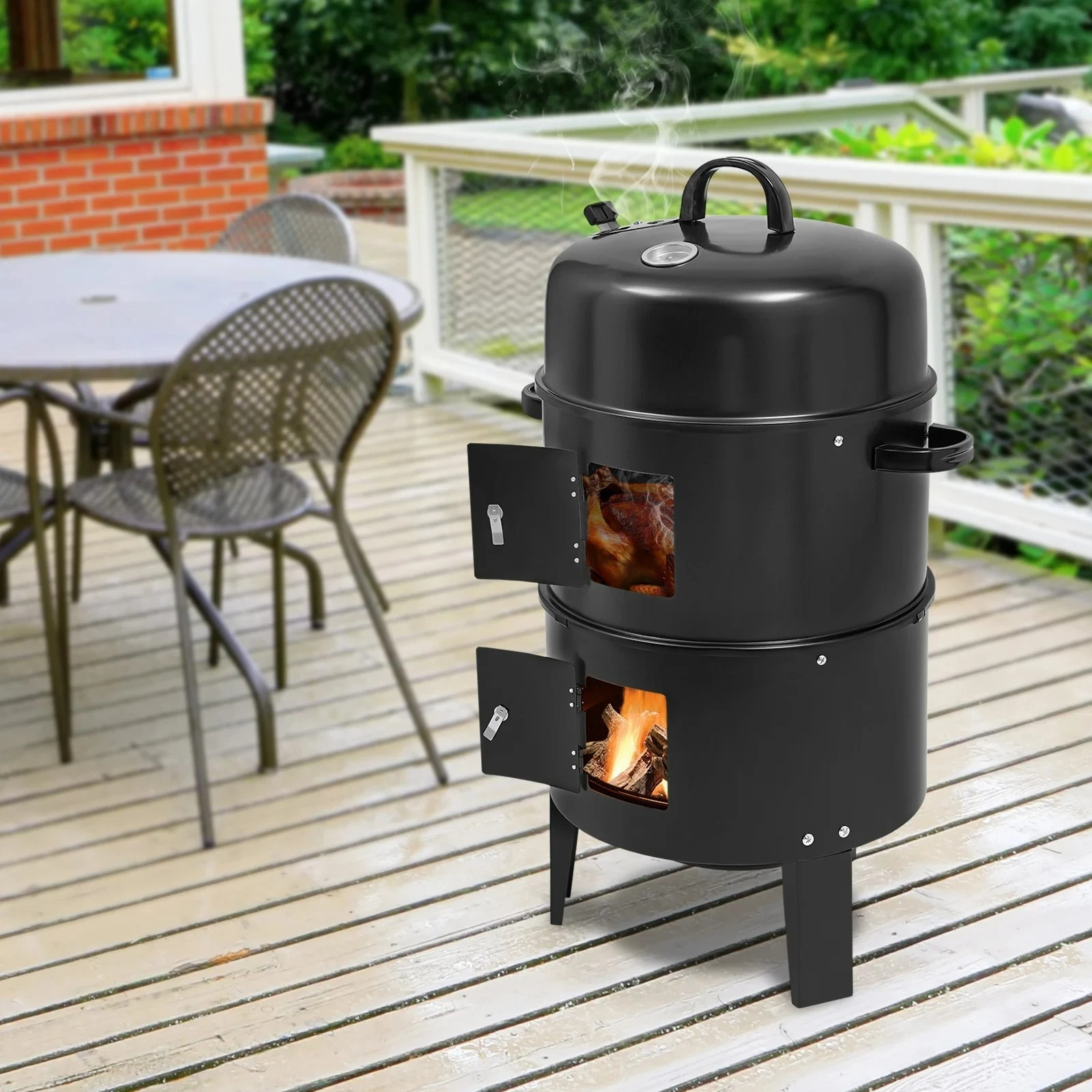 3-in-1 Smoked Gril, Adjustable Wind Power BBQ Charcoal Grill Camping Portable Uk