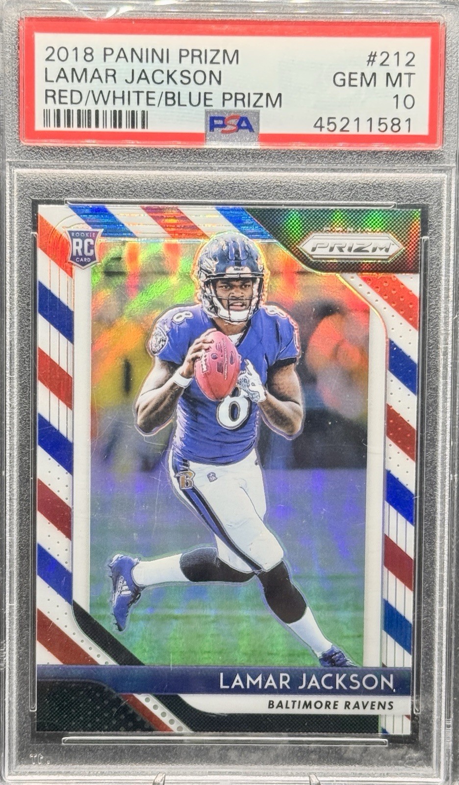 Lamar Jackson Panini Prizm #212 Red/White/Blue