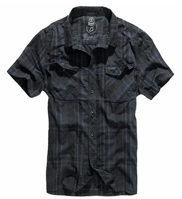 Brandit Hemd Roadstar Herren Halbarm Schwarz Blau Karo Neu kurzarm 3XL Baumwolle