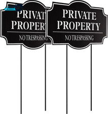 2 Pack Private Property No Trespassing Sign for House with Stake 11.8X6.7 Inches
