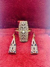 Antique 18ct Gold Diamond And Sapphire Ring & Earrings Set c1900