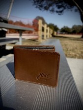 Old School Vintage Nike Leather Bifold Wallet - Logo 1990 Brown Solid ID Slot