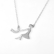 Women 925 Sterling Silver CZ Mother and Child Pendant Necklace 18" chain Box